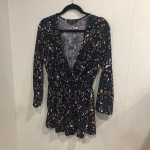 New Look Navy Blue Flower Romper Shorts Size: M